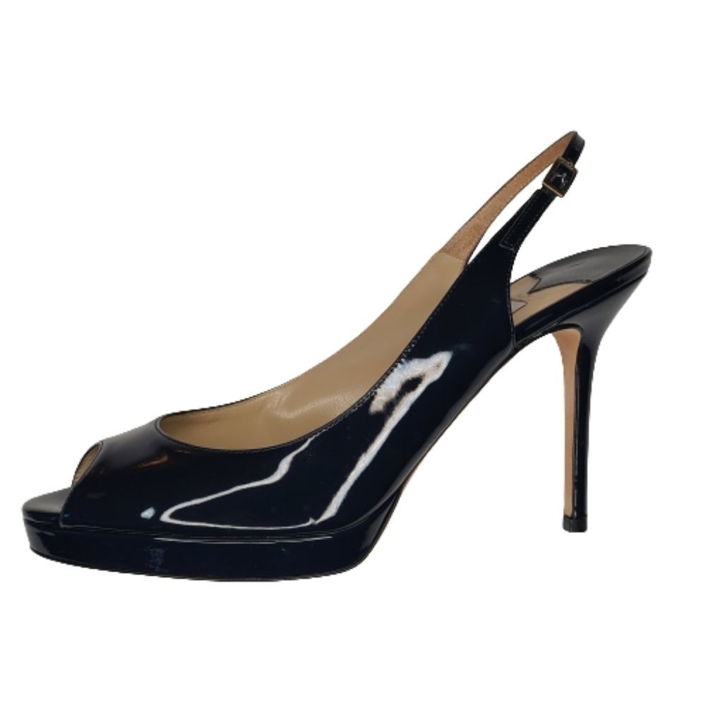 Jimmy Choo Black Patent Leather Peep Toe Platform Heels